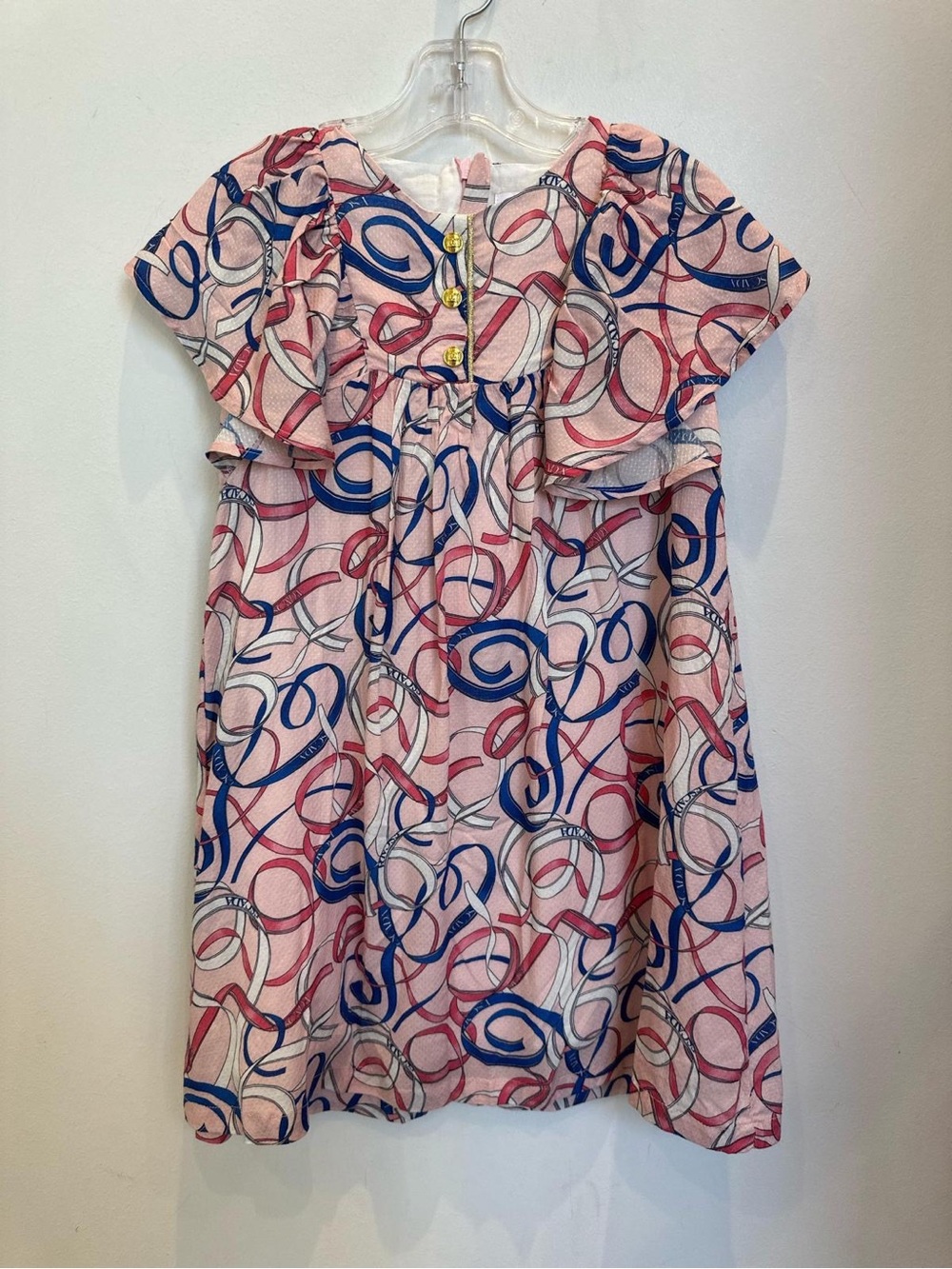 Escada Pink Dress with dark pink, white and Blue Ring Print